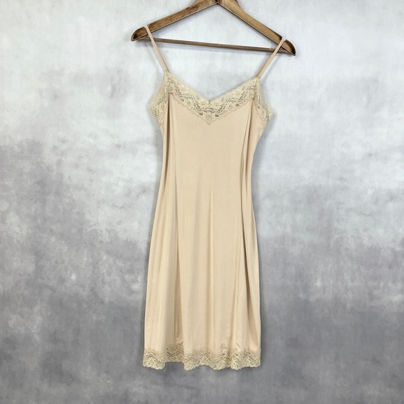 Jones New York Womens Lace Trim Slip Dress Small Nude‎ Romantic Y2K Lingeriecore - Picture 1 of 8